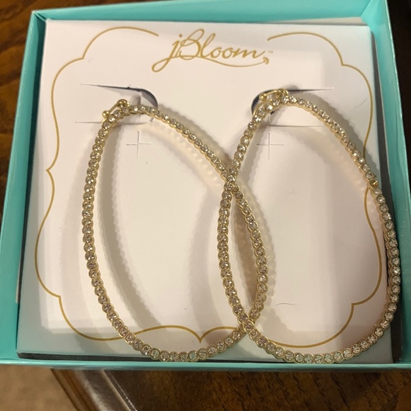 jbloom Jewelry Jbloom Oval Sparkly Fish Hook Hoop Earrings About 2